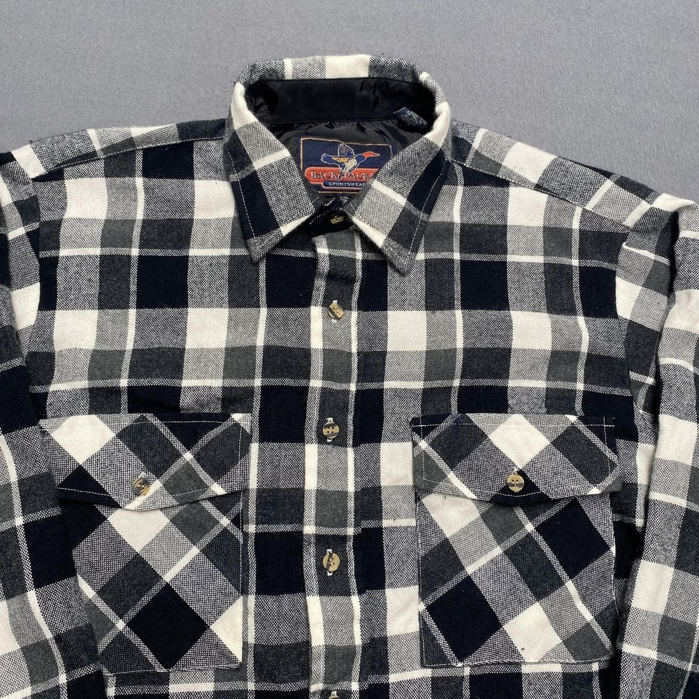 Vintage Back Packer‎ Flannel Shirt Mens Medium Black Lined Buffalo Plaid 90s